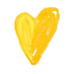 Heart is painted in glowing yellow. Love and marriage illustration concept on white background. Sun pencil sketch