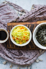 Long steamed rice with laminaria  chuka seaweed salad 