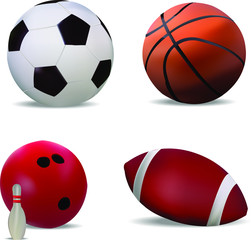 Obraz premium Realistic Foot Ball Basket Ball Bowling-and Baseball Icon Set Isolated on White Background