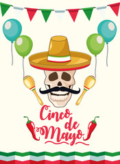 cinco de mayo party celebration with skull and mexican hat