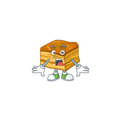 A mascot design of baklava making a surprised gesture