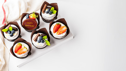 Cupcake on white background with copy space banner concept background