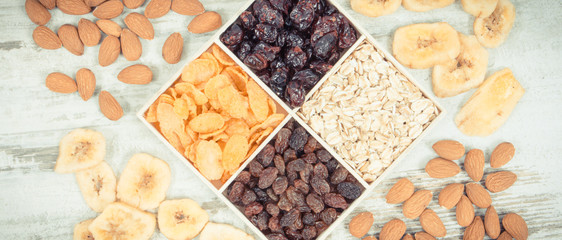 Healthy nutritious ingredients as source vitamins, carbohydrates and dietary fiber