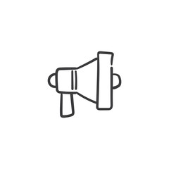 Megaphone doodle illustration, hand drawn loudspeaker vector icon.