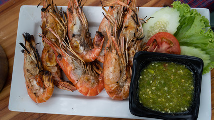 Thai food Grilled River Prawn