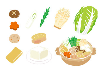 寄せ鍋と具材のイラスト