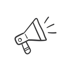 Megaphone doodle illustration, hand drawn loudspeaker vector icon.