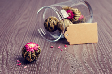 Green tea Bud with a red flower