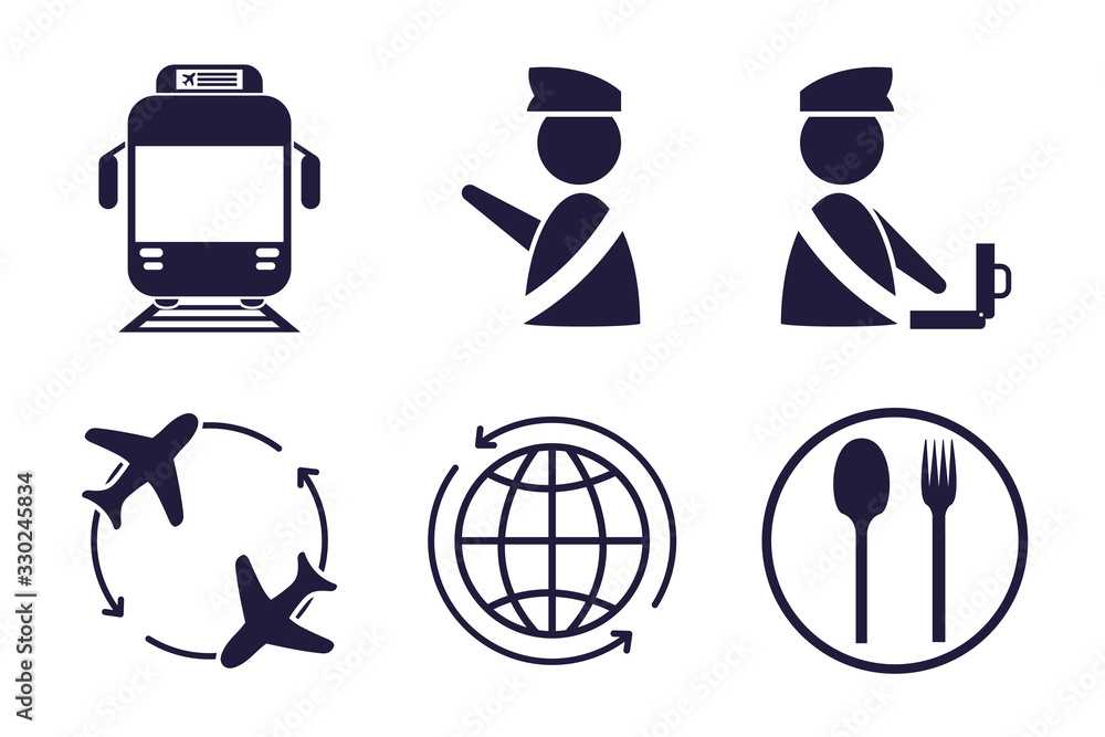 Sticker bundle of airport set icons