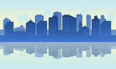 Panorama city of building tall in the lake.