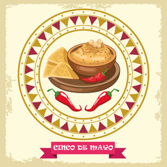 cinco de mayo celebration with nachos and sauce circular frame