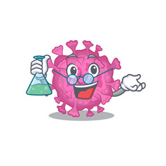 Smart Professor of corona virus organic mascot design holding a glass tube