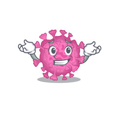 Happy face of corona virus organic mascot cartoon style