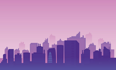 Obraz na płótnie Canvas Silhouette of a city with a purple sky gradient.