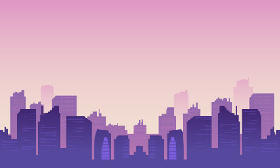 Fototapeta na wymiar Silhouette of a city with a purple sky gradient.