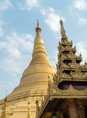 Fototapeta premium Shwedagon Pagoda golden intricate temples and stupa.