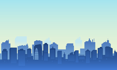 Fototapeta na wymiar City panorama with beautiful blue sky gradient.