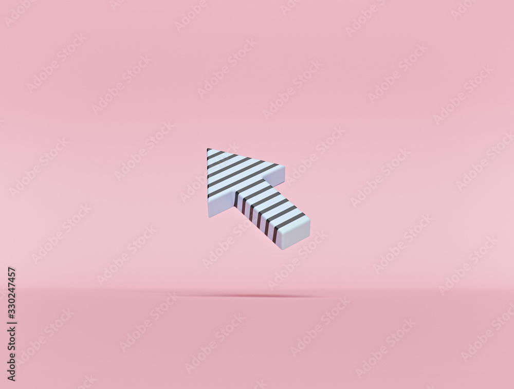 Poster cartoon style arrow pointer isolated on pink pastel background. minimal icon. 3d rendering