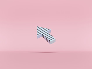 cartoon style arrow pointer isolated on pink pastel background. minimal icon. 3d rendering