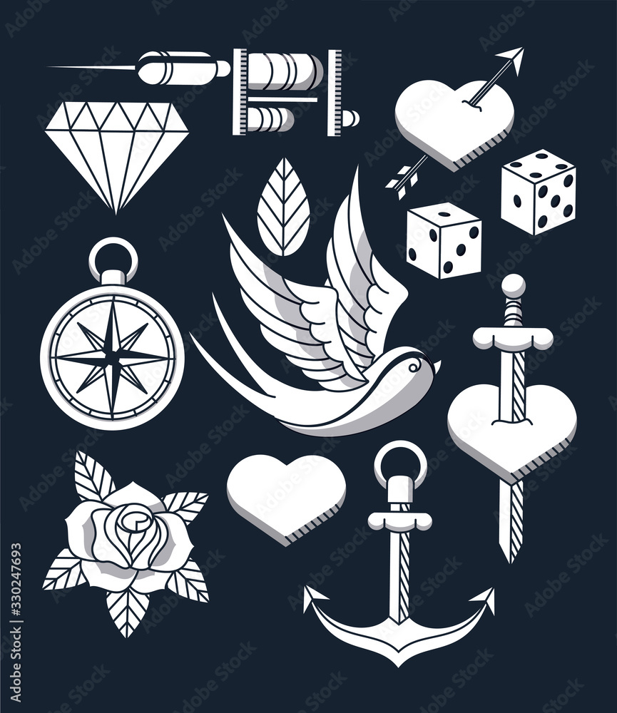 Sticker tattoo studio image artistic set icons