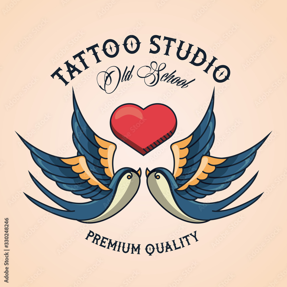 Sticker birds and heart tattoo studio image artistic