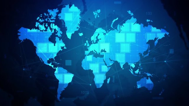 Rectangle digital world map cyber animate background,Corporate technology video presentation concept,IT Network security cyber,Dark map infographics business communication.