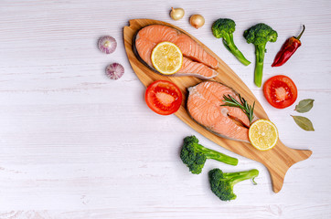 Raw organic salmon steak