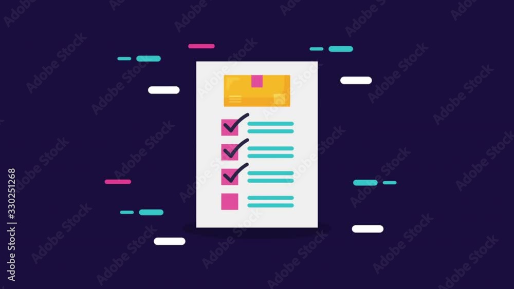 Poster logistic service animation with box in checklist