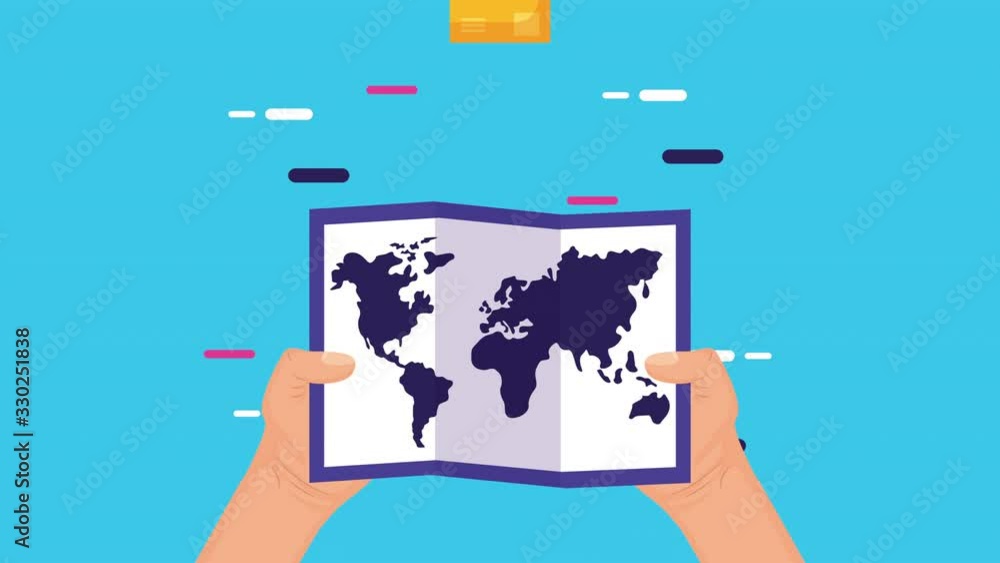 Poster logistic service animation with paper map and box