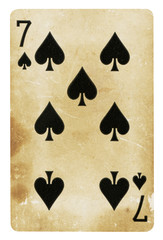 Seven of Spades Vintage playing card - isolated on white (clipping path included)