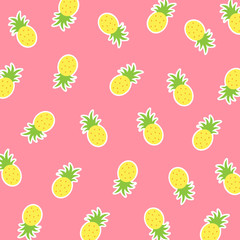 Tropical fruit pattern.Cute seamless pineapple isolated on pink background.Design for print or screen backdrop ,wrapping paper ,fabric and tile wallpaper.Cartoon fruits.Summer concept.