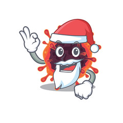 Corona virus zone in Santa cartoon character design showing ok finger