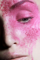 Pink powder on skin
