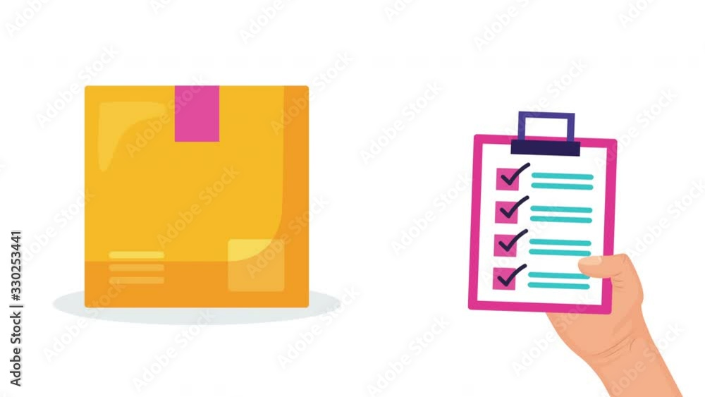 Poster logistic service animation with box and checklist