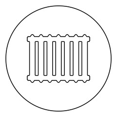 Cast iron battery Heating radiator icon in circle round outline black color vector illustration flat style image