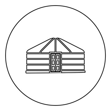 recommend clip art: Yurt of nomads Portable frame dwelling with door Mongolian tent covering building icon in circle round outline black color vector illustration flat style image
