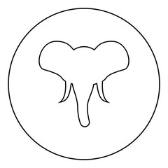 Head of elephant silhouette mascot front view African or Indian animal icon in circle round outline black color vector illustration flat style image