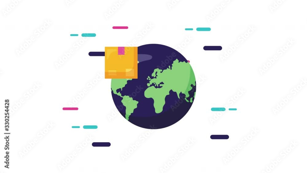 Poster logistic service animation with world planet and box