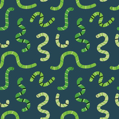 Fototapeta na wymiar Cute cartoon vector seamless pattern background with abstract caterpillars, snakes or worms.