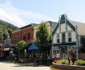 Historic Victorian, Queen Anne and Dutch Revival buildings in the downtown core of Revelstoke, Columbia River Valley, BC, Canada.