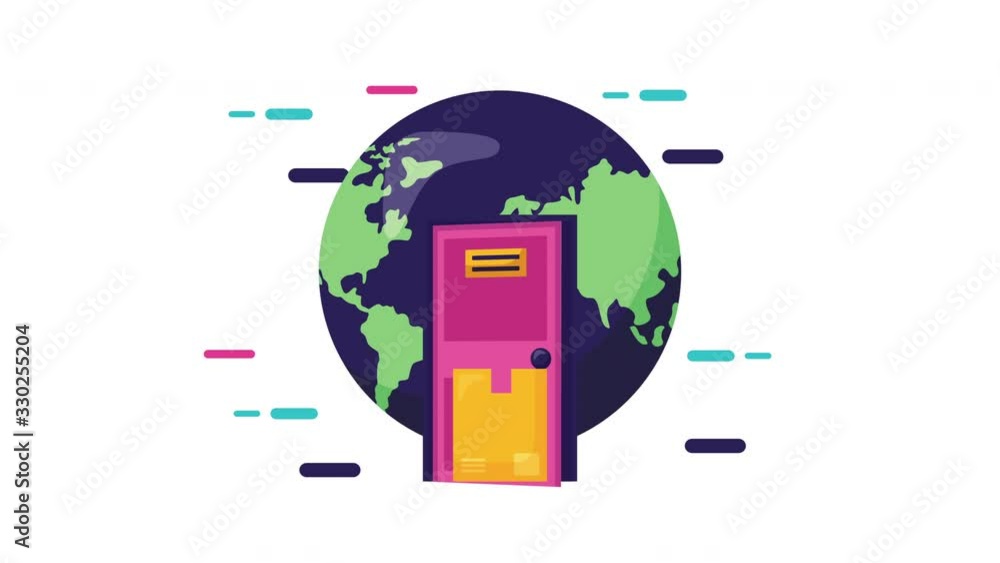 Poster logistic service animation with world planet and box in door