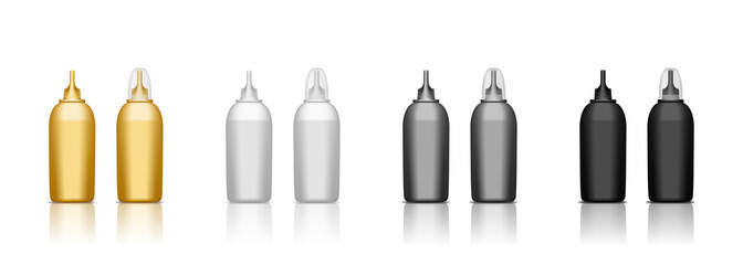 Set of realistic realistic plastic or aluminum nasal spray bottle