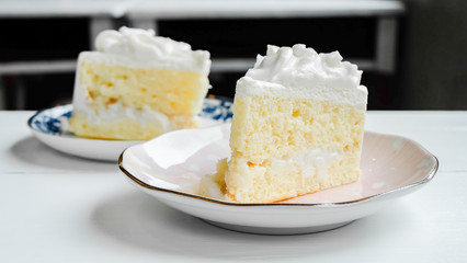 Sliced of delicious coconut layer cake