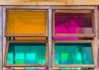 Colorful four windows in a cafe in South Jakarta, Indonesia.