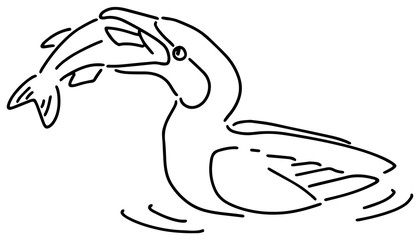 魚を食べる鵜のイラスト