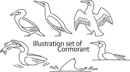 鵜のイラストセット