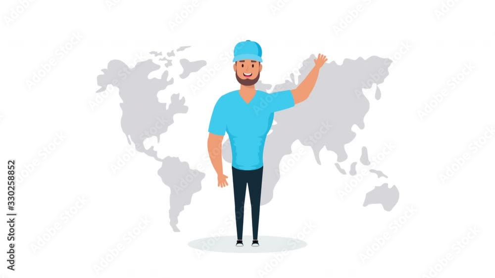 Poster logistic service worker with world map