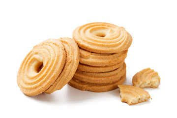 Butter cookies isolated on white background.