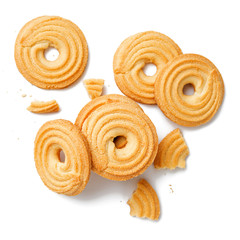Butter cookies isolated on white background.