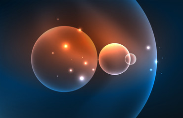 Neon shiny transparent glowing circles with light effects. Techno futuristic vector abstract background For Wallpaper, Banner, Background, Card, Book Illustration, landing page